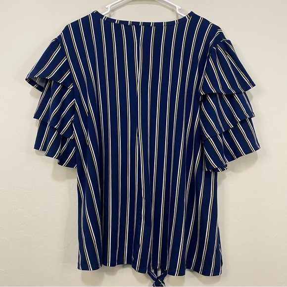 TRY THIS Short Ruffled Sleeve Striped Blouse Tie Front Plus Size 2X - Picture 7 of 9